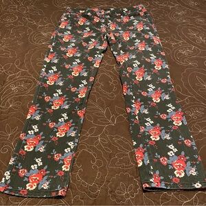 Garnet Hill Women's Size 12 Jeans Floral Black Slim Mid Rise Classic